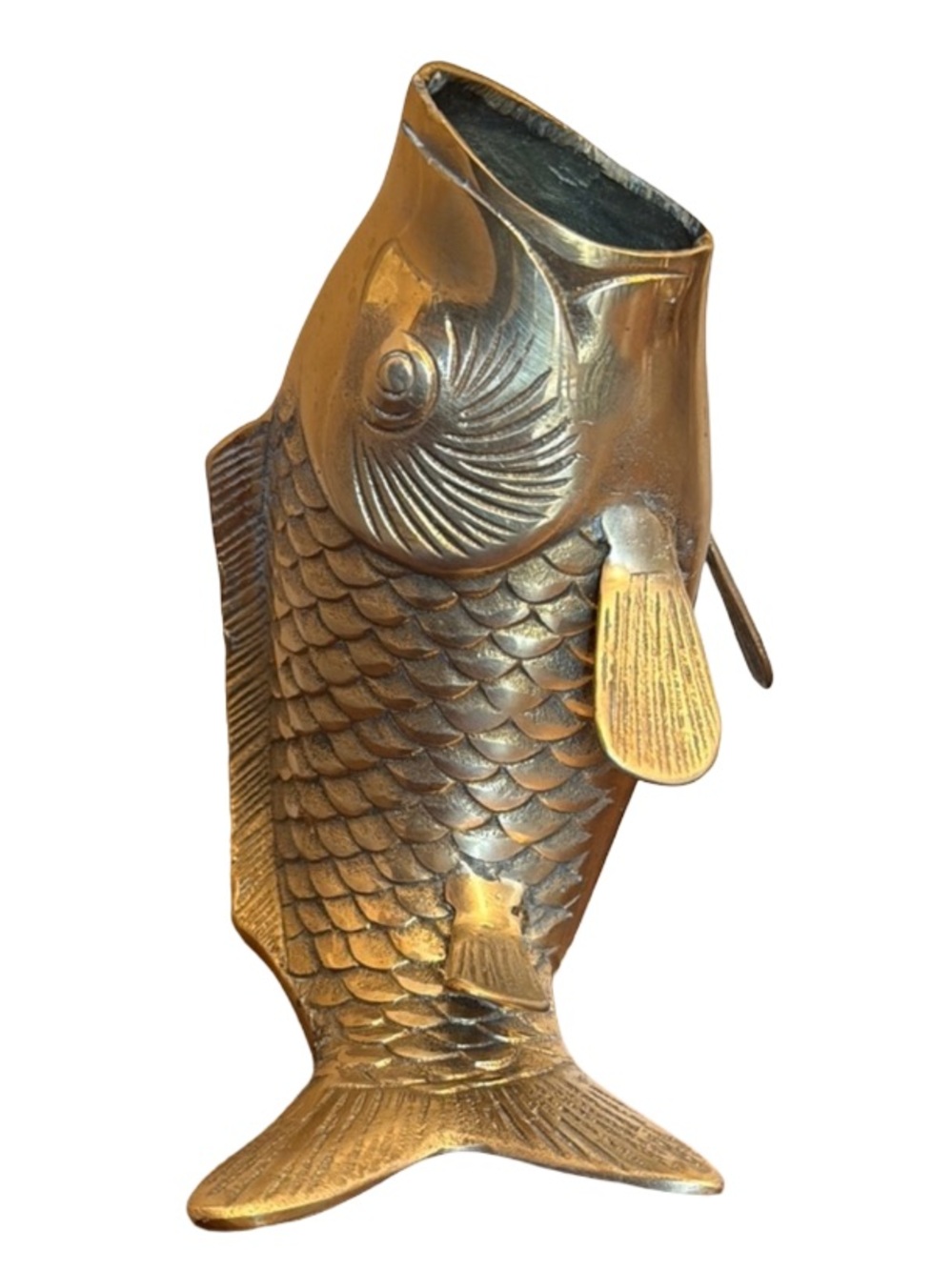 Vintage Japanese Brass Koi Fish Vase Sculpture